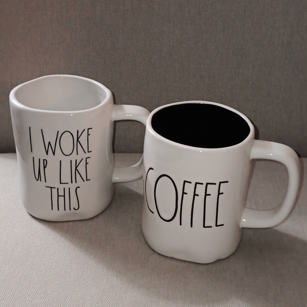 Pair of Rae Dunn mugs Coffee & I woke up like this